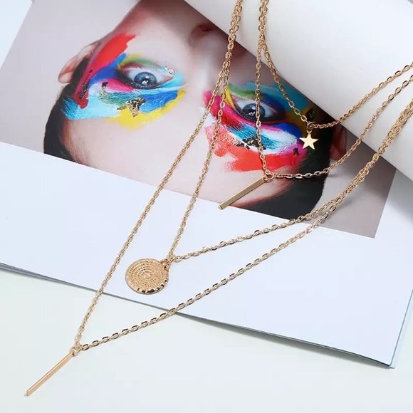 Starlight Gold Layered Choker Necklace Set - Picture 2 of 5